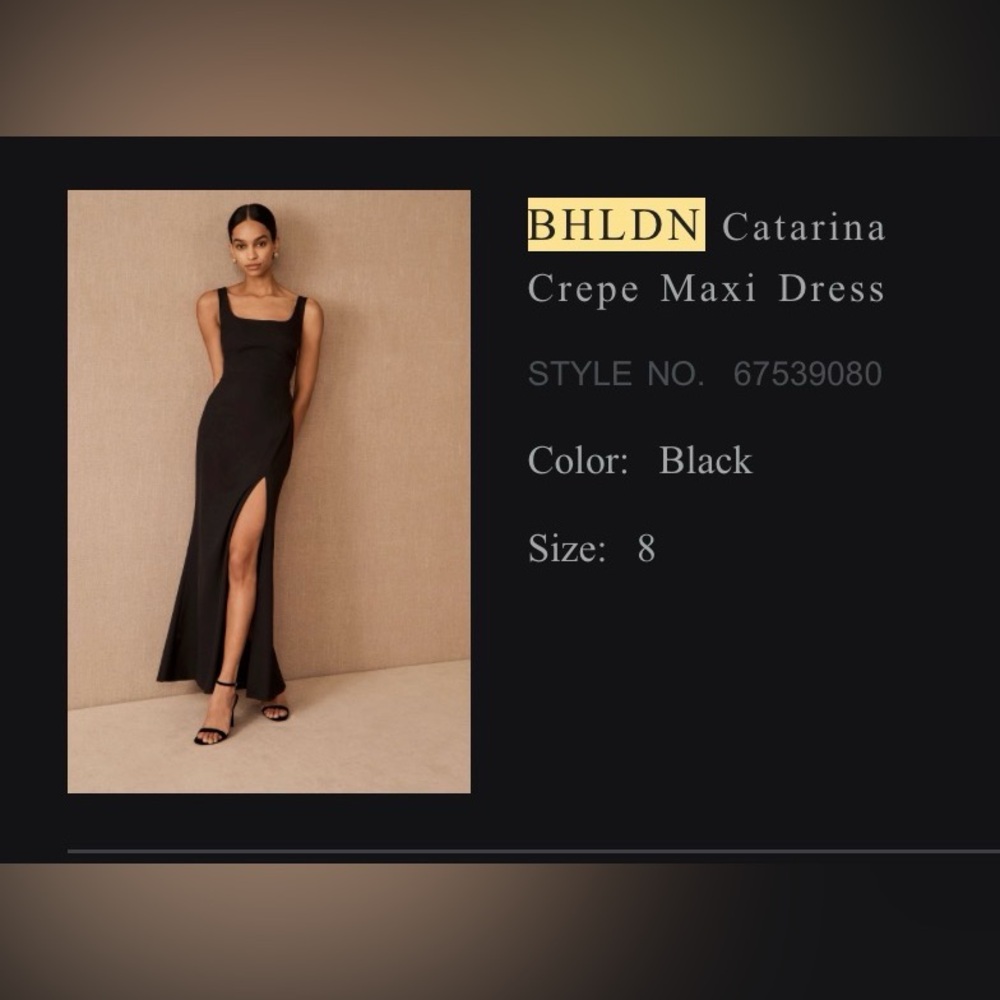 BHLDN Black Crepe Maxi Dress with Slit